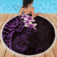 New Zealand Tuatara Plumeria Beach Blanket Maori Purple Koru Tribal Tattoo LT01 - Polynesian Pride