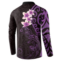 New Zealand Tuatara Plumeria Button Sweatshirt Maori Purple Koru Tribal Tattoo LT01 - Polynesian Pride