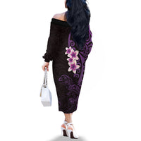 New Zealand Tuatara Plumeria Family Matching Off The Shoulder Long Sleeve Dress and Hawaiian Shirt Maori Purple Koru Tribal Tattoo LT01 - Polynesian Pride