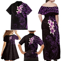New Zealand Tuatara Plumeria Family Matching Off Shoulder Maxi Dress and Hawaiian Shirt Maori Purple Koru Tribal Tattoo LT01 - Polynesian Pride