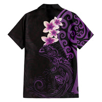 New Zealand Tuatara Plumeria Family Matching Off Shoulder Short Dress and Hawaiian Shirt Maori Purple Koru Tribal Tattoo LT01 - Polynesian Pride