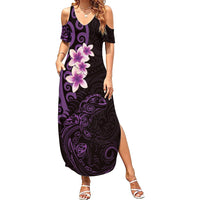 New Zealand Tuatara Plumeria Family Matching Summer Maxi Dress and Hawaiian Shirt Maori Purple Koru Tribal Tattoo LT01 Mom's Dress Purple - Polynesian Pride