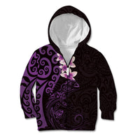 New Zealand Tuatara Plumeria Kid Hoodie Maori Purple Koru Tribal Tattoo LT01 Zip Hoodie Purple - Polynesian Pride
