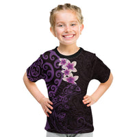 New Zealand Tuatara Plumeria Kid T Shirt Maori Purple Koru Tribal Tattoo LT01 Purple - Polynesian Pride
