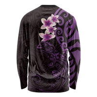 New Zealand Tuatara Plumeria Long Sleeve Shirt Maori Purple Koru Tribal Tattoo LT01 - Polynesian Pride