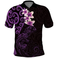 New Zealand Tuatara Plumeria Polo Shirt Maori Purple Koru Tribal Tattoo LT01 Purple - Polynesian Pride
