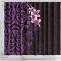 New Zealand Tuatara Plumeria Shower Curtain Maori Purple Koru Tribal Tattoo LT01 - Polynesian Pride