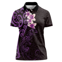 New Zealand Tuatara Plumeria Women Polo Shirt Maori Purple Koru Tribal Tattoo LT01 Female Purple - Polynesian Pride