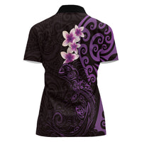 New Zealand Tuatara Plumeria Women Polo Shirt Maori Purple Koru Tribal Tattoo LT01 - Polynesian Pride