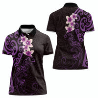 New Zealand Tuatara Plumeria Women Polo Shirt Maori Purple Koru Tribal Tattoo LT01 - Polynesian Pride