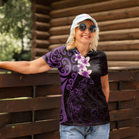 New Zealand Tuatara Plumeria Women Polo Shirt Maori Purple Koru Tribal Tattoo LT01 - Polynesian Pride