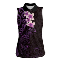 New Zealand Tuatara Plumeria Women Sleeveless Polo Shirt Maori Purple Koru Tribal Tattoo LT01 Female Purple - Polynesian Pride