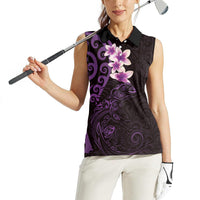 New Zealand Tuatara Plumeria Women Sleeveless Polo Shirt Maori Purple Koru Tribal Tattoo LT01 - Polynesian Pride