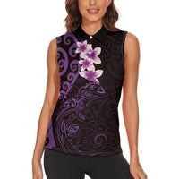 New Zealand Tuatara Plumeria Women Sleeveless Polo Shirt Maori Purple Koru Tribal Tattoo LT01 - Polynesian Pride