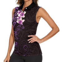 New Zealand Tuatara Plumeria Women Sleeveless Polo Shirt Maori Purple Koru Tribal Tattoo LT01 - Polynesian Pride