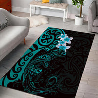 New Zealand Tuatara Plumeria Area Rug Maori Teal Koru Tribal Tattoo LT01 - Polynesian Pride