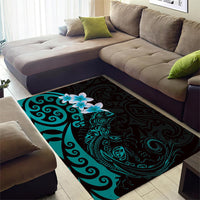 New Zealand Tuatara Plumeria Area Rug Maori Teal Koru Tribal Tattoo LT01 - Polynesian Pride