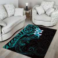 New Zealand Tuatara Plumeria Area Rug Maori Teal Koru Tribal Tattoo LT01 - Polynesian Pride