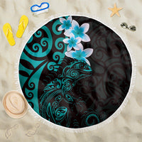 New Zealand Tuatara Plumeria Beach Blanket Maori Teal Koru Tribal Tattoo LT01 One Size 150cm Teal - Polynesian Pride