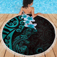 New Zealand Tuatara Plumeria Beach Blanket Maori Teal Koru Tribal Tattoo LT01 - Polynesian Pride