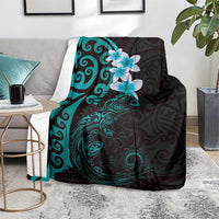 New Zealand Tuatara Plumeria Blanket Maori Teal Koru Tribal Tattoo LT01 - Polynesian Pride