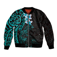 New Zealand Tuatara Plumeria Bomber Jacket Maori Teal Koru Tribal Tattoo LT01 Unisex Teal - Polynesian Pride