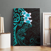 New Zealand Tuatara Plumeria Canvas Wall Art Maori Teal Koru Tribal Tattoo LT01 - Polynesian Pride