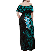 New Zealand Tuatara Plumeria Family Matching Off Shoulder Maxi Dress and Hawaiian Shirt Maori Teal Koru Tribal Tattoo LT01 - Polynesian Pride
