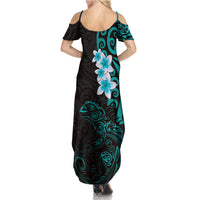 New Zealand Tuatara Plumeria Family Matching Summer Maxi Dress and Hawaiian Shirt Maori Teal Koru Tribal Tattoo LT01 - Polynesian Pride