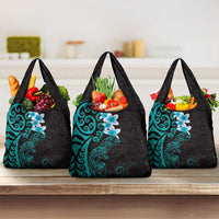 New Zealand Tuatara Plumeria Grocery Bag Maori Teal Koru Tribal Tattoo LT01 3-pack One Size Teal - Polynesian Pride