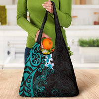 New Zealand Tuatara Plumeria Grocery Bag Maori Teal Koru Tribal Tattoo LT01 - Polynesian Pride