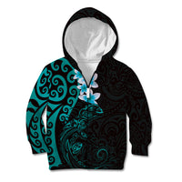 New Zealand Tuatara Plumeria Kid Hoodie Maori Teal Koru Tribal Tattoo LT01 Zip Hoodie Teal - Polynesian Pride