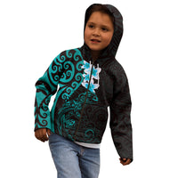 New Zealand Tuatara Plumeria Kid Hoodie Maori Teal Koru Tribal Tattoo LT01 - Polynesian Pride