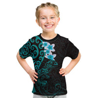 New Zealand Tuatara Plumeria Kid T Shirt Maori Teal Koru Tribal Tattoo LT01 Teal - Polynesian Pride