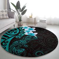 New Zealand Tuatara Plumeria Round Carpet Maori Teal Koru Tribal Tattoo LT01 - Polynesian Pride