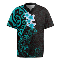New Zealand Tuatara Plumeria Rugby Jersey Maori Teal Koru Tribal Tattoo LT01 Teal - Polynesian Pride