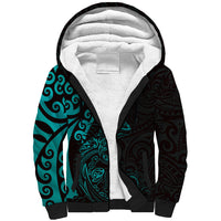 New Zealand Tuatara Plumeria Sherpa Hoodie Maori Teal Koru Tribal Tattoo LT01 Unisex Teal - Polynesian Pride