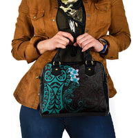 New Zealand Tuatara Plumeria Shoulder Handbag Maori Teal Koru Tribal Tattoo LT01 - Polynesian Pride
