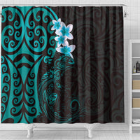 New Zealand Tuatara Plumeria Shower Curtain Maori Teal Koru Tribal Tattoo LT01 - Polynesian Pride