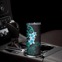 New Zealand Tuatara Plumeria Skinny Tumbler Maori Teal Koru Tribal Tattoo LT01 - Polynesian Pride