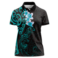 New Zealand Tuatara Plumeria Women Polo Shirt Maori Teal Koru Tribal Tattoo LT01 Female Teal - Polynesian Pride