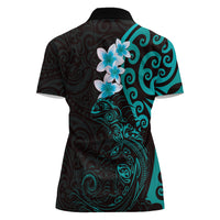 New Zealand Tuatara Plumeria Women Polo Shirt Maori Teal Koru Tribal Tattoo LT01 - Polynesian Pride