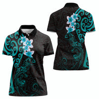 New Zealand Tuatara Plumeria Women Polo Shirt Maori Teal Koru Tribal Tattoo LT01 - Polynesian Pride