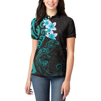 New Zealand Tuatara Plumeria Women Polo Shirt Maori Teal Koru Tribal Tattoo LT01 - Polynesian Pride