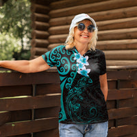 New Zealand Tuatara Plumeria Women Polo Shirt Maori Teal Koru Tribal Tattoo LT01 - Polynesian Pride