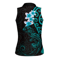 New Zealand Tuatara Plumeria Women Sleeveless Polo Shirt Maori Teal Koru Tribal Tattoo LT01 - Polynesian Pride
