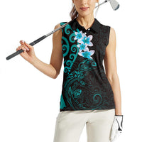 New Zealand Tuatara Plumeria Women Sleeveless Polo Shirt Maori Teal Koru Tribal Tattoo LT01 - Polynesian Pride