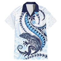 Blue Maori Tuatara Family Matching Mermaid Dress and Hawaiian Shirt Luxury Pastel Pattern LT01 Dad's Shirt - Short Sleeve Blue - Polynesian Pride