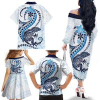 Blue Maori Tuatara Family Matching Off The Shoulder Long Sleeve Dress and Hawaiian Shirt Luxury Pastel Pattern LT01 - Polynesian Pride