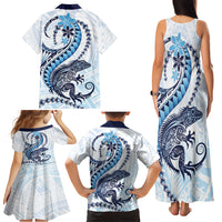 Blue Maori Tuatara Family Matching Tank Maxi Dress and Hawaiian Shirt Luxury Pastel Pattern LT01 - Polynesian Pride